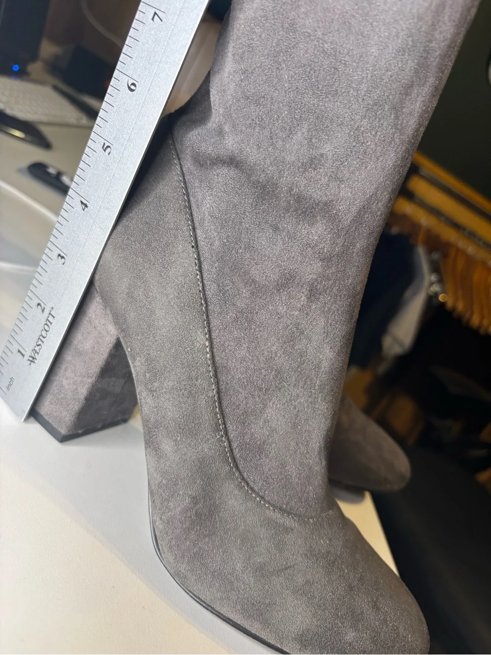 Marc fisher size 8.5 Over-the-Knee Gray Suede Block Heel Boots - Women